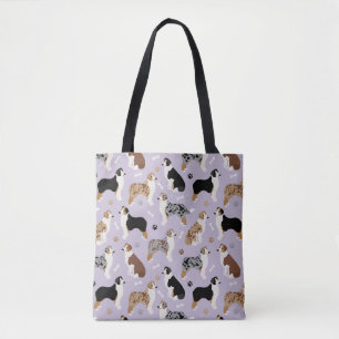 Australian Shepherd Bones and Paws Purple Tote Bag