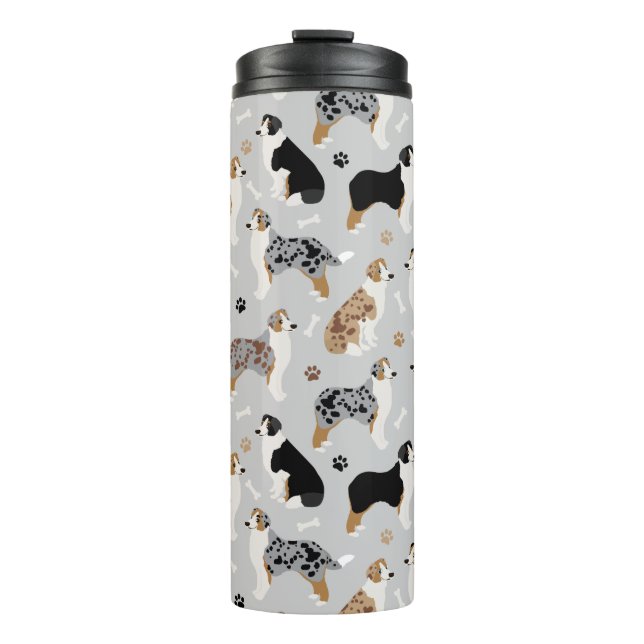 Australian Shepherd Bones and Paws Thermal Tumbler (Front)