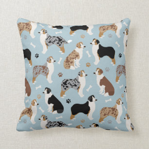 Australian Shepherd Bones and Paws Throw Pillow