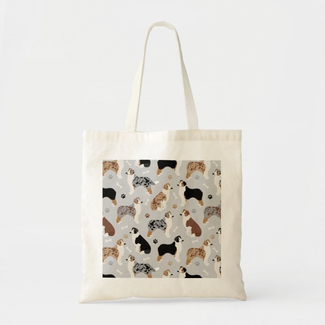 Australian Shepherd Bones and Paws Tote Bag (Front)