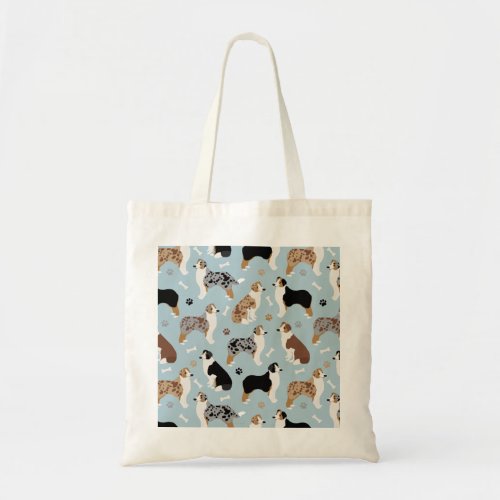 Australian Shepherd Bones and Paws Tote Bag