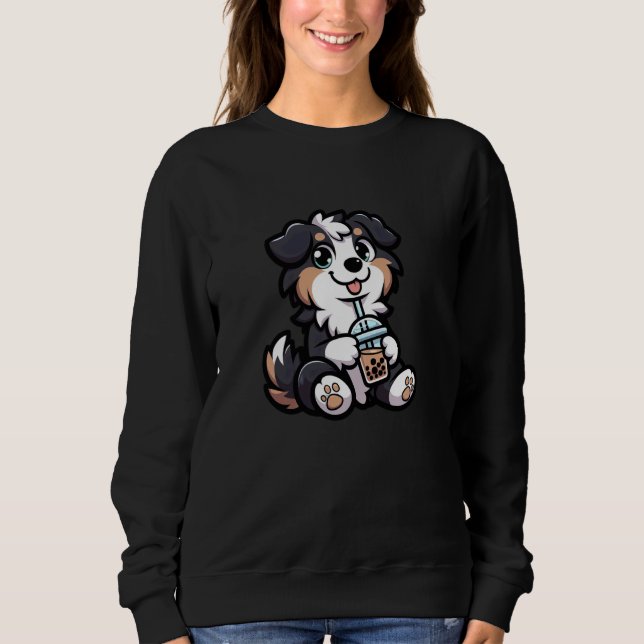 Australian Shepherd Bubble Tea Dog Funny Boba Sweatshirt (Front)
