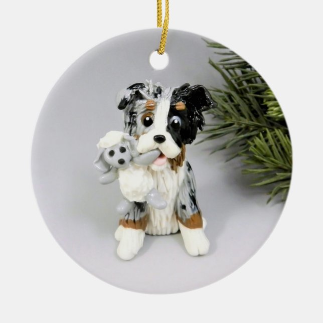 Australian Shepherd Bue Merle Ceramic Ornament (Front)