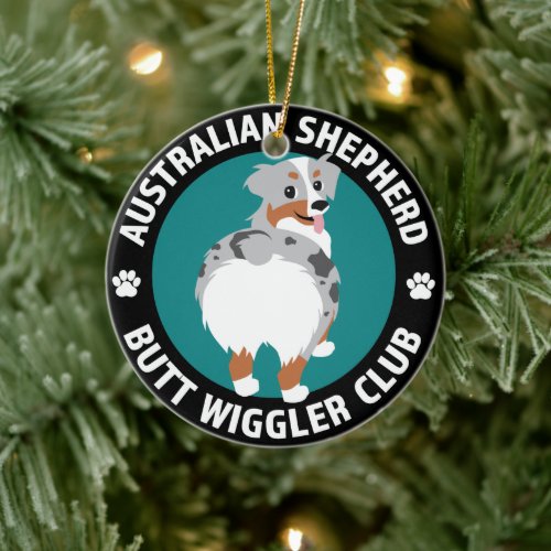 Australian Shepherd Butt Wiggler Club Blue Merle Ceramic Ornament