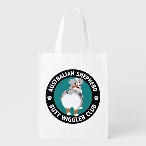 Australian Shepherd Butt Wiggler Club Blue Merle Grocery Bag