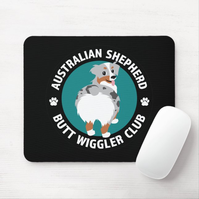 Australian Shepherd Butt Wiggler Club (Blue Merle) Mouse Pad (With Mouse)