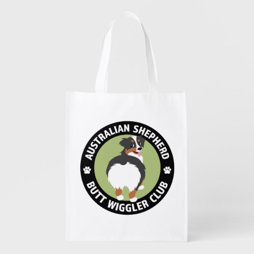 Australian Shepherd Butt Wiggler Club Tricolor Grocery Bag