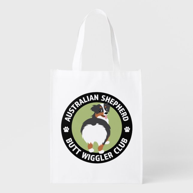 Australian Shepherd Butt Wiggler Club (Tricolor) Grocery Bag (Front)