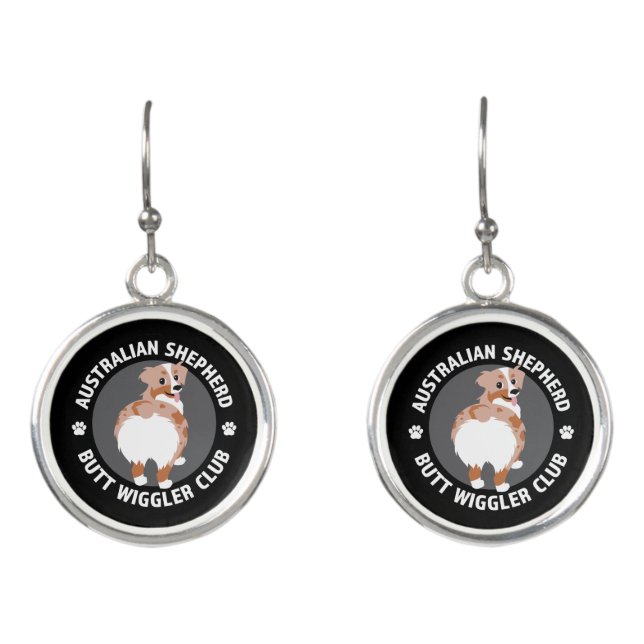 Australian Shepherd Butt Wigglers Club - Red Merle Earrings (Front)