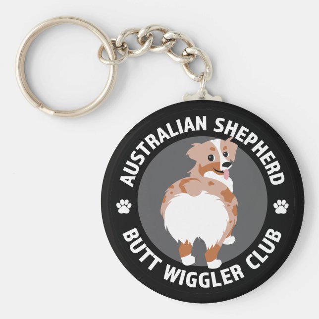 Australian Shepherd Butt Wigglers Club - Red Merle Keychain (Front)