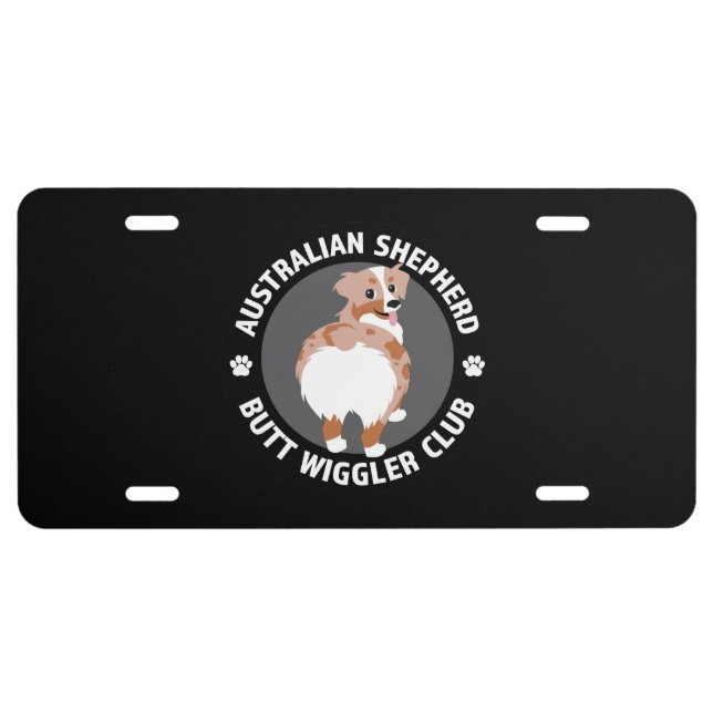 Australian Shepherd Butt Wigglers Club - Red Merle License Plate (Front)