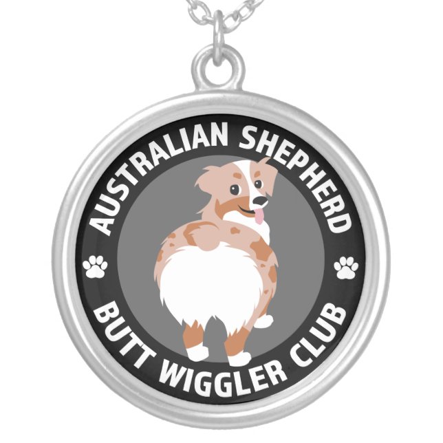 Australian Shepherd Butt Wigglers Club - Red Merle Silver Plated Necklace (Front)