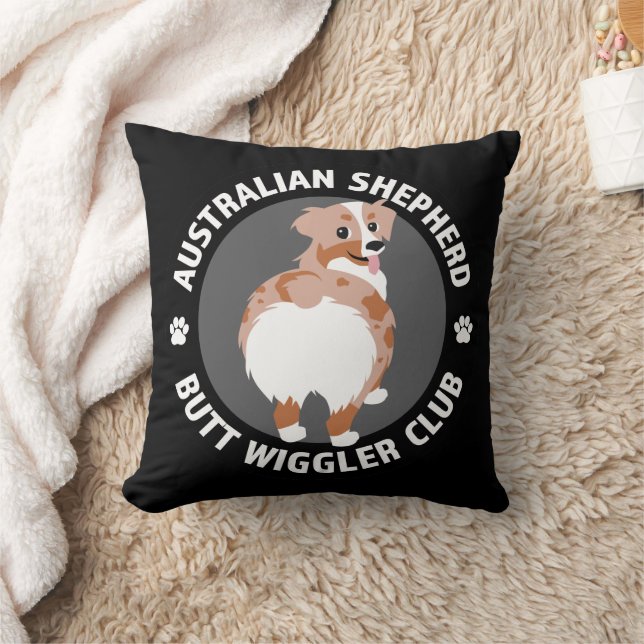 Australian Shepherd Butt Wigglers Club - Red Merle Throw Pillow (Blanket)