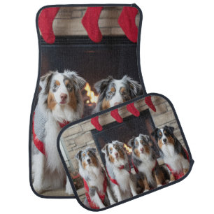 Australian Shepherd by the Fireplace Christmas Car Floor Mat