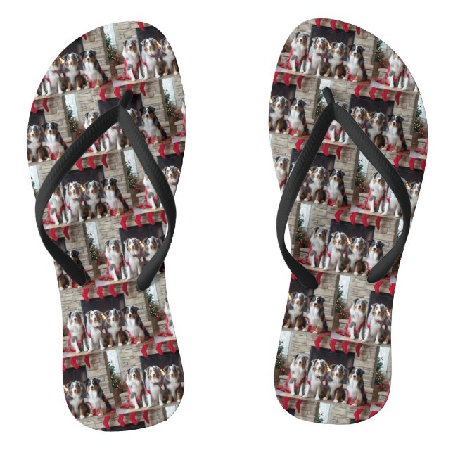 Australian Shepherd by the Fireplace Christmas Flip Flops (Footbed)