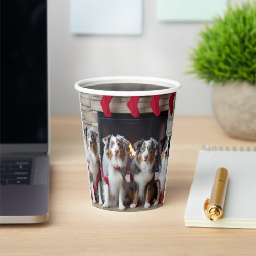 Australian Shepherd by the Fireplace Christmas Paper Cups