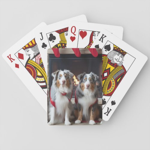 Australian Shepherd by the Fireplace Christmas Playing Cards