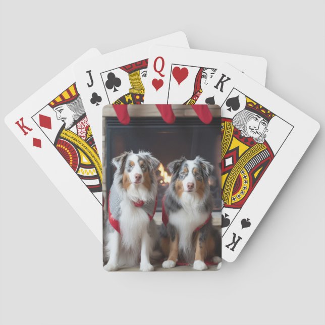 Australian Shepherd by the Fireplace Christmas Poker Cards (Back)