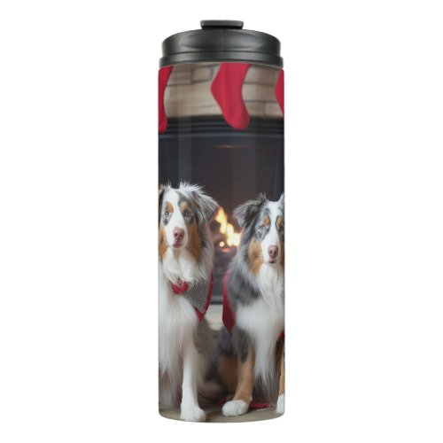 Australian Shepherd by the Fireplace Christmas Thermal Tumbler