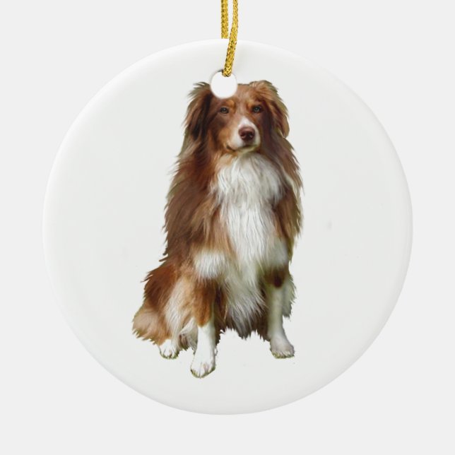Australian Shepherd (C) - Red-white Ceramic Ornament (Front)