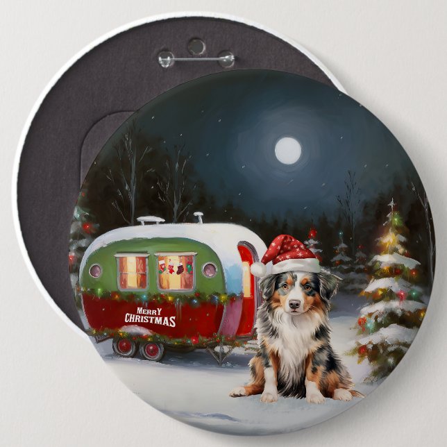 Australian Shepherd Caravan Christmas Adventure Button (Front & Back)