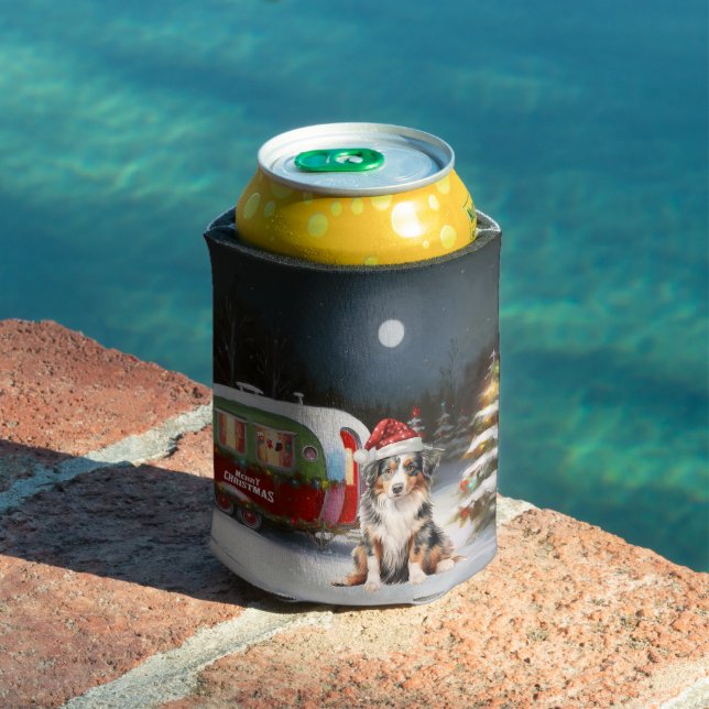Australian Shepherd Caravan Christmas Adventure Can Cooler (In Situ Pool)