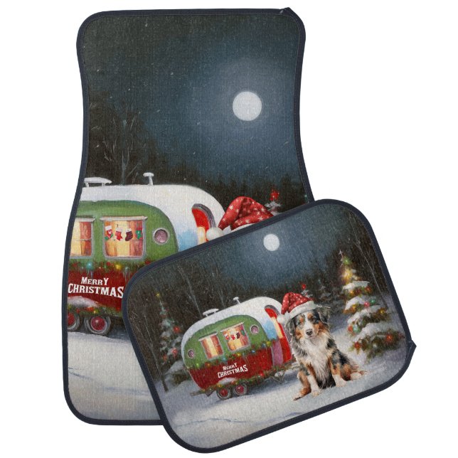 Australian Shepherd Caravan Christmas Adventure Car Floor Mat (Set)