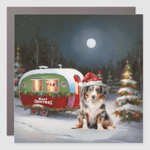 Australian Shepherd Caravan Christmas Adventure Car Magnet