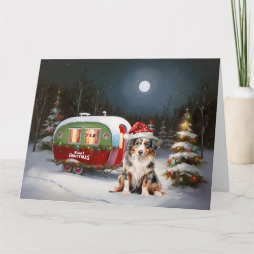 Australian Shepherd Caravan Christmas Adventure Card