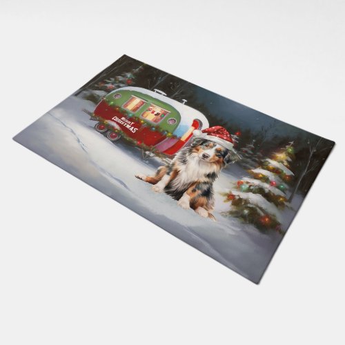 Australian Shepherd Caravan Christmas Adventure Doormat