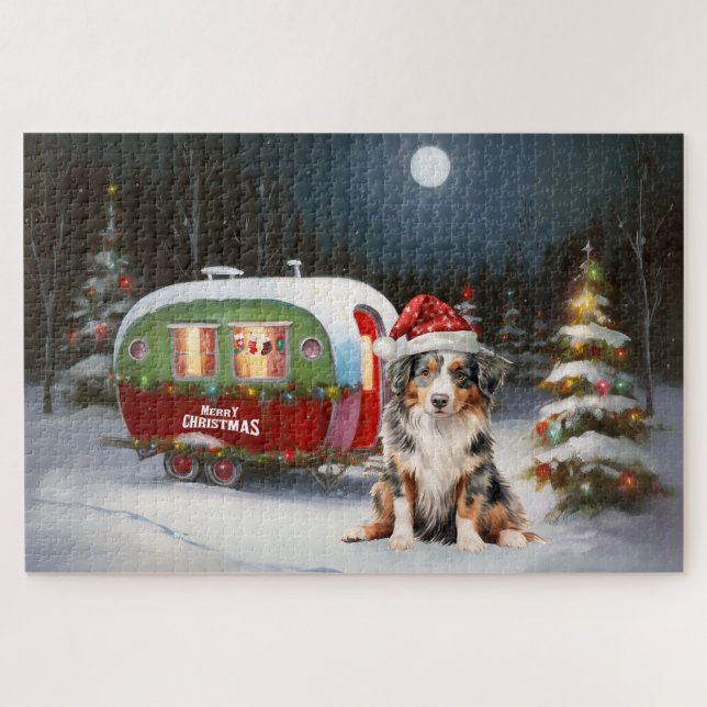 Australian Shepherd Caravan Christmas Adventure Jigsaw Puzzle (Horizontal)
