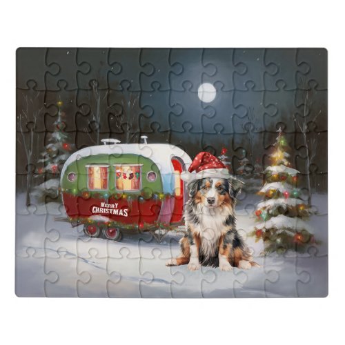 Australian Shepherd Caravan Christmas Adventure Jigsaw Puzzle