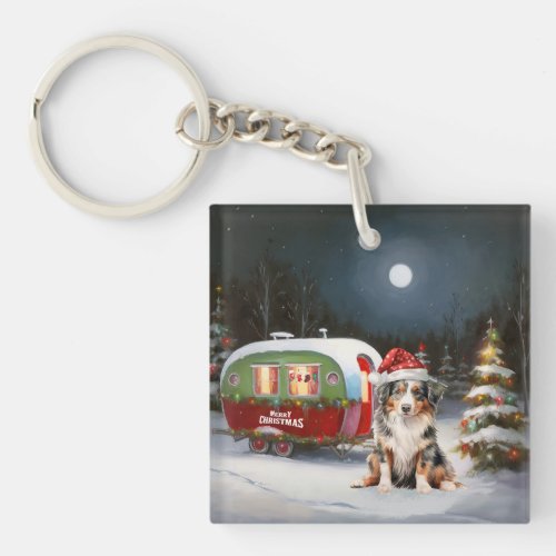 Australian Shepherd Caravan Christmas Adventure Keychain