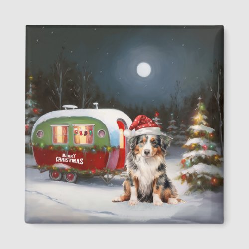 Australian Shepherd Caravan Christmas Adventure Magnet