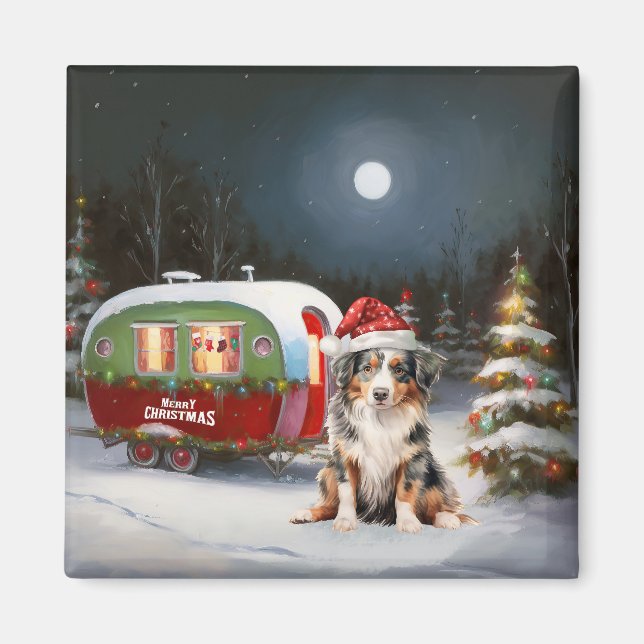 Australian Shepherd Caravan Christmas Adventure Magnet (Front)