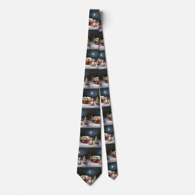 Australian Shepherd Caravan Christmas Adventure Neck Tie (Front)