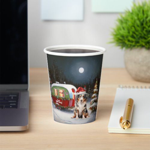 Australian Shepherd Caravan Christmas Adventure Paper Cups