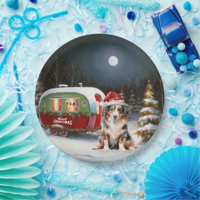 Australian Shepherd Caravan Christmas Adventure Paper Plates (Party)