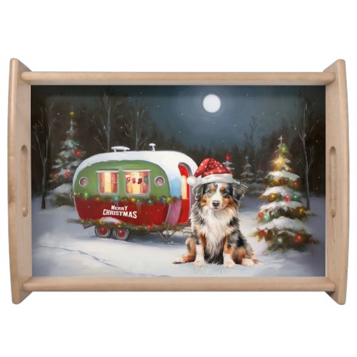 Australian Shepherd Caravan Christmas Adventure Serving Tray