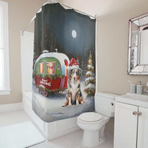 Australian Shepherd Caravan Christmas Adventure Shower Curtain