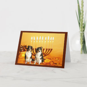 Australian Shepherd Chanukah Card Menorah