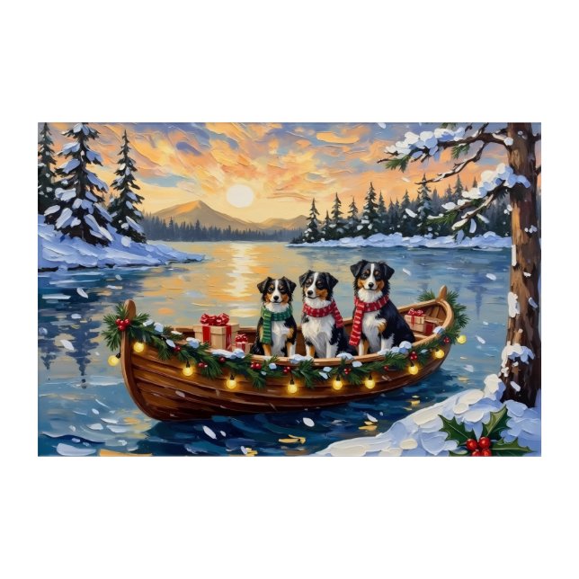 Australian Shepherd Christmas Boat Holiday Acrylic Print (Front)