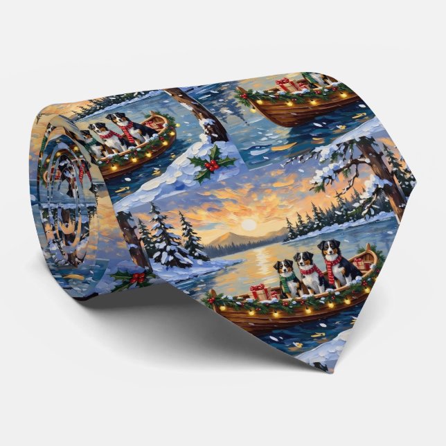 Australian Shepherd Christmas Boat Holiday Neck Tie (Rolled)