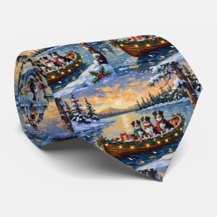 Australian Shepherd Christmas Boat Holiday Neck Tie