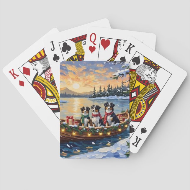 Australian Shepherd Christmas Boat Holiday Poker Cards (Back)