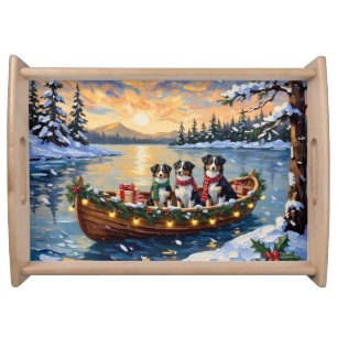 Australian Shepherd Christmas Boat Holiday Serving Tray
