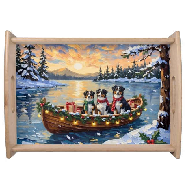 Australian Shepherd Christmas Boat Holiday Serving Tray (Front)