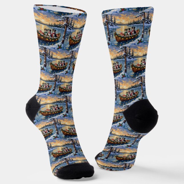 Australian Shepherd Christmas Boat Holiday Socks (Angled)