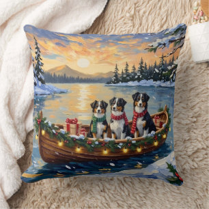 Australian Shepherd Christmas Boat Holiday Throw Pillow