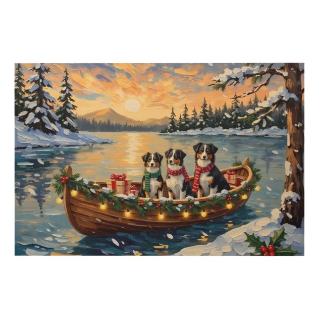Australian Shepherd Christmas Boat Holiday Wood Wall Art (Front)